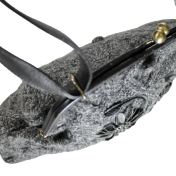 Vintage Moschino Womens Handbag Shoulder Bag Floral Wool Cable Knit Leather Trim - Picture 7 of 12